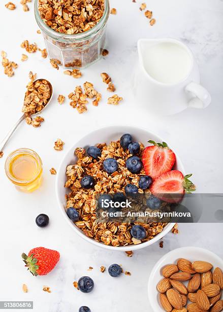 Healthy Breakfast Fresh Granola Muesli In Bowl Stock Photo - Download Image Now - Breakfast, Healthy Eating, Healthy Lifestyle