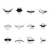 Mouths Set With Various Expressions Monochrome Stock Illustration -  Download Image Now - Smiling, Vector, Illustration - iStock