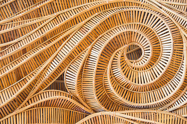 wave braun textur oberfläche kunsthandwerk aus bambus gewebt - woven bamboo wicker textured stock-fotos und bilder