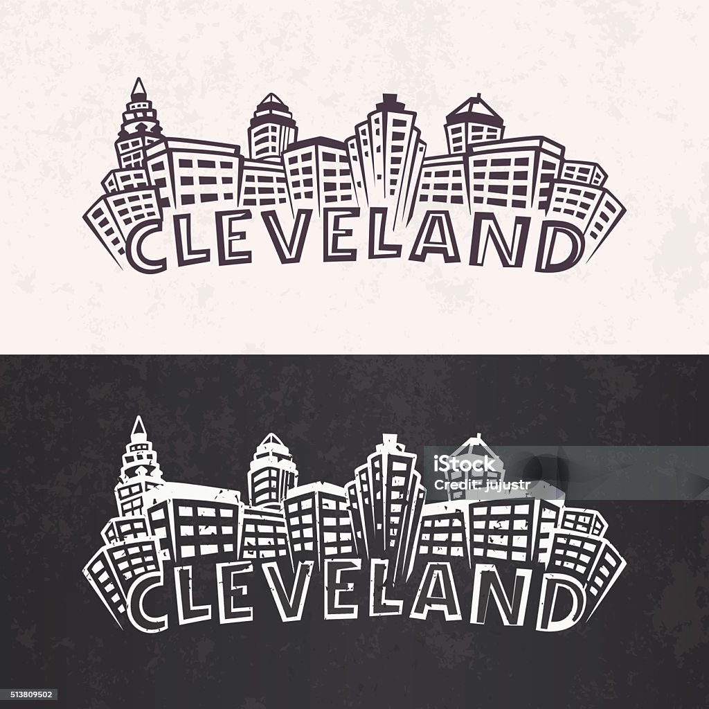 Cleveland Skyline silhouette. Day + night versions. Black + white Cleveland Skyline. Vector Cleveland - Ohio stock vector