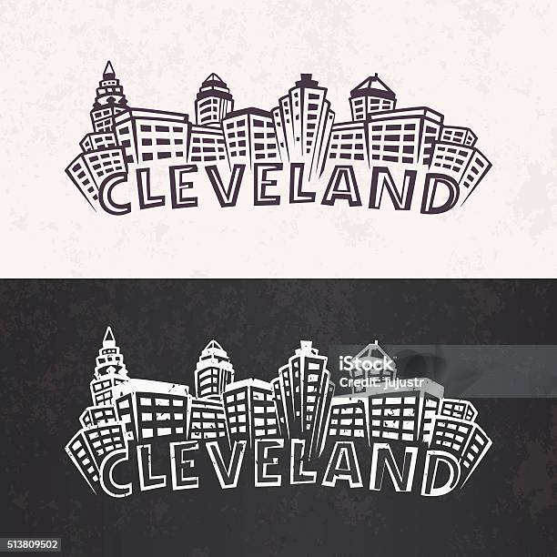 Cleveland Skyline Silhouette Day Night Versions Black White Stock Illustration - Download Image Now
