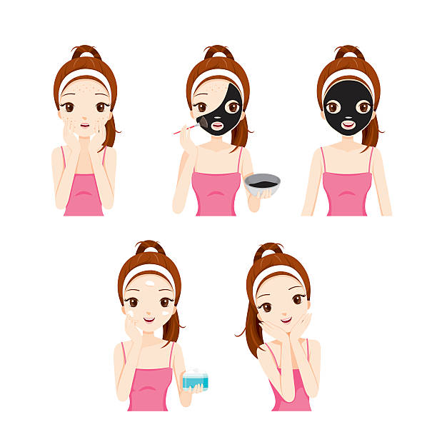 여자아이 관심 및 얼굴 보호 아주머니 다양한 작업 세트 - cosmetics beauty treatment moisturizer spa treatment stock illustrations