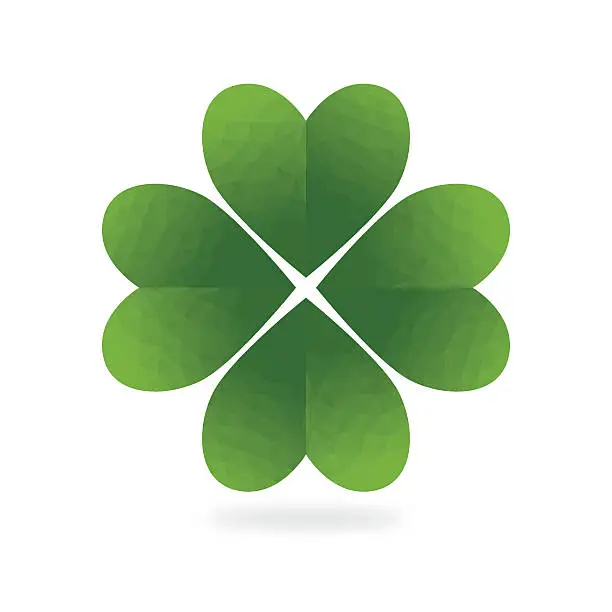 Vector illustration of Low Poly Green Four Leaf Clover White Background