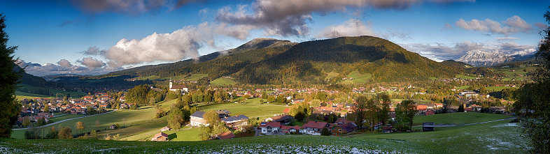 Mountain range in the Alps by the village Ruhpolding in Bavaria, Germany.