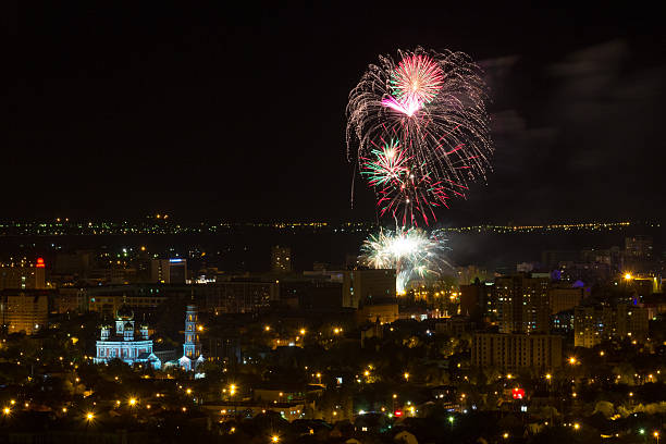 fireworks Saratov Russia May Nine fireworks Saratov Russia May Nine W-day celebration friedrich engels stock pictures, royalty-free photos & images