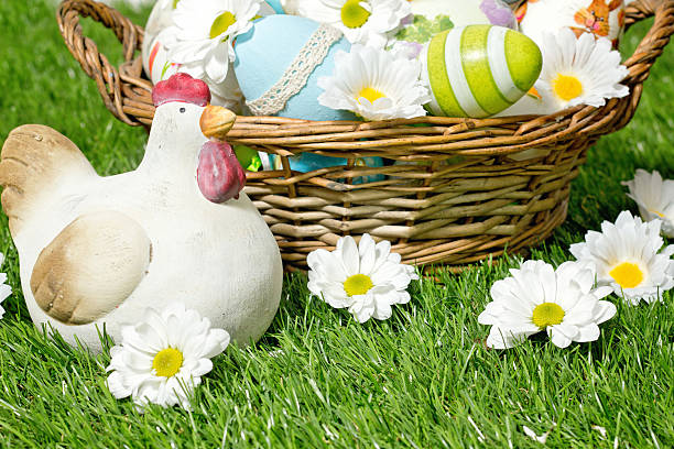 istock decorated easter eggs in the basket with daisies 513813532