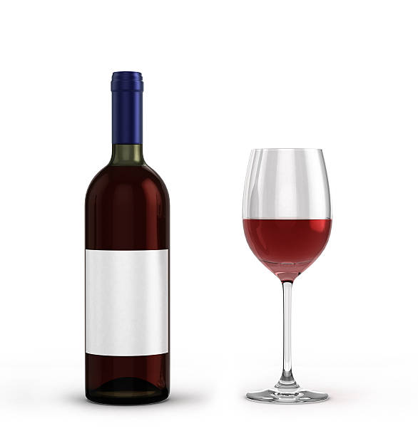 with red wine bottle and glass with wine isolated