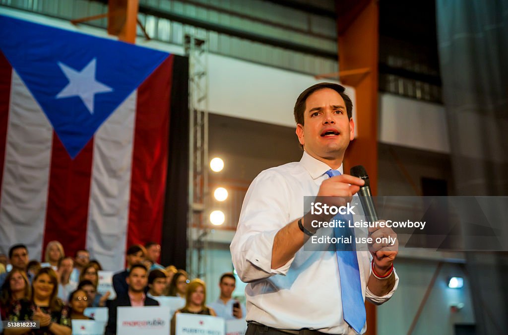 Marco Rubio, U.S. Senator and Republican presidential candidate Toa Baja, Puerto Rico - March 5, 2016: U.S. Senator and Republican presidential candidate, Marco Rubio, speaks about Puerto Rico's debt crisis as he addresses a crowd of his supporters at a rally on the eve of the island's Republican primary. Election Stock Photo Marco Rubio, U.S. Senator and Republican presidential candidate Toa Baja, Puerto Rico - March 5, 2016: U.S. Senator and Republican presidential candidate, Marco Rubio, speaks about Puerto Rico's debt crisis as he addresses a crowd of his supporters at a rally on the eve of the island's Republican primary. Election Stock Photo