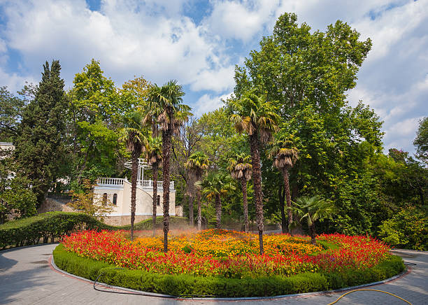 istock garden landscape with fountain 513818344