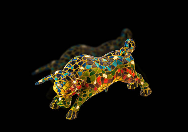 istock Miniature mosaic figure o  bull on black background. 513820314