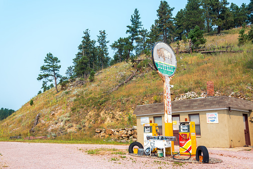 Custer, USA - August 28, 2015: Abandoned gas station near Custer, SD on August 28, 2015