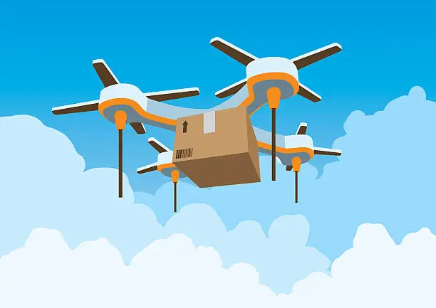 Vector illustration of Drone delivering package