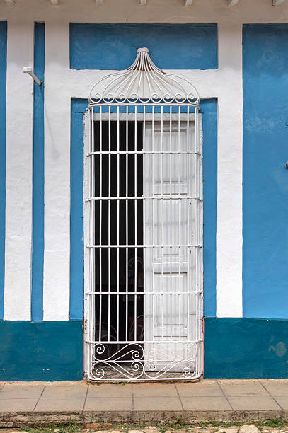 White entrance of a colonial house in Trinidad, Cuba