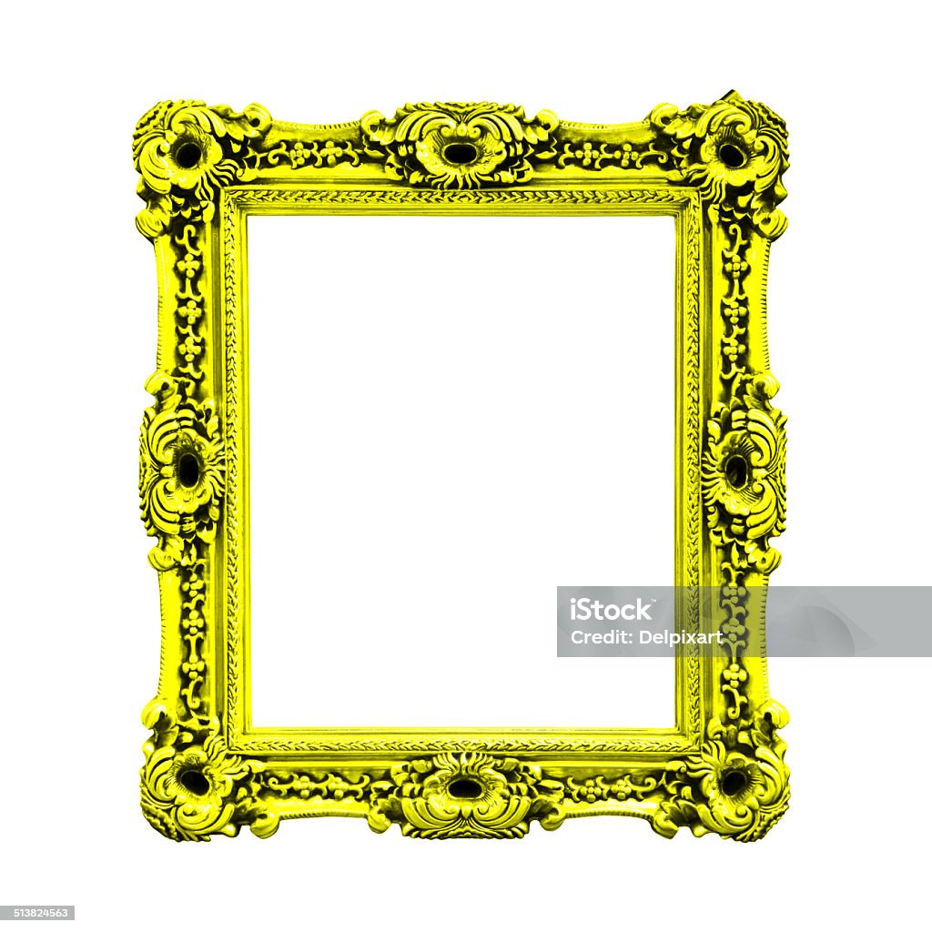 Yellow antique baroque frame, isolated on white background Antique Stock Photo