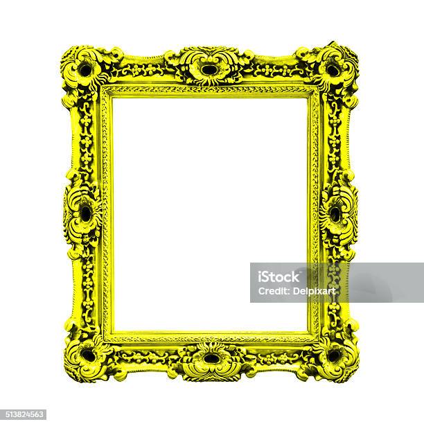 Yellow Antique Baroque Frame Isolated On White Background Stock Photo - Download Image Now