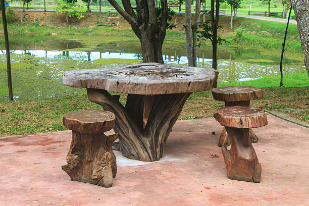 istock Wooden table and chairs in the garden 513825731