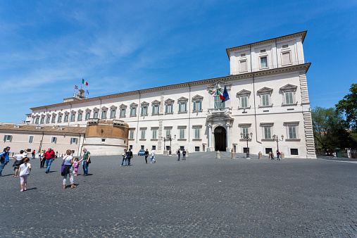 Rome, Italy - April 28, 2012: View of Piazza del Quirinale with the Palazzo del Quirinale official residence of the President of the Italian Republic
