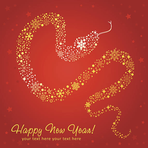 ilustrações de stock, clip art, desenhos animados e ícones de estilizada cartão de ano novo chinês da serpente feita de flocos de neve - snake 2013 chinese new year year