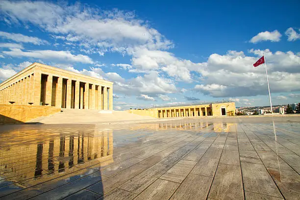 Anıtkabir (literally, "memorial tomb") is the mausoleum of Mustafa Kemal Atatürk, the leader of Turkish War of Independence and the founder and first president of the Republic of Turkey. It is located in Ankara and was designed by architects Professor Emin Onat and Assistant Professor Orhan Arda.
