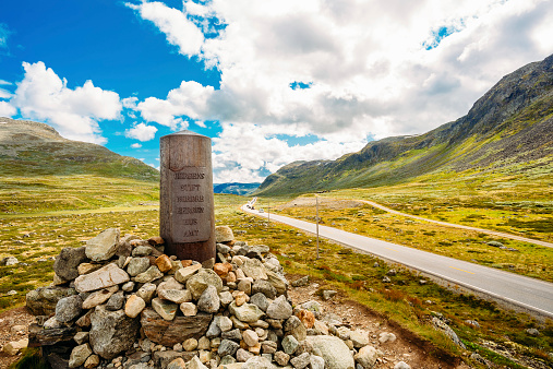 Navigation Mark Pointer Near Highway On Norway Mountain