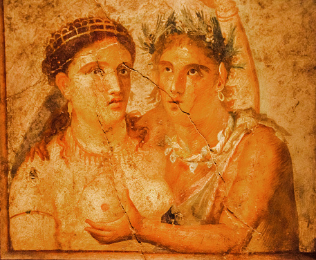 Roman fresco founded in Pompeii excavation, Italy
