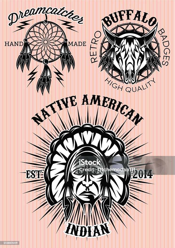 vector set of emblems on theme of native American vector set of emblems on the theme of native American Indigenous Peoples of the Americas stock vector