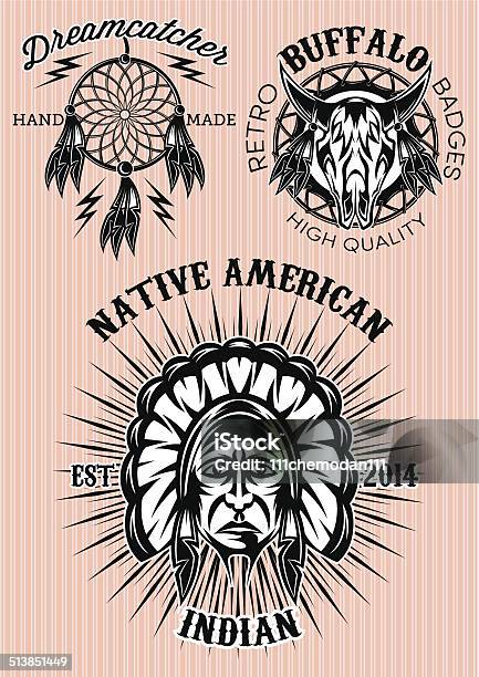 Vector Set Of Emblems On Theme Of Native American Stock Illustration - Download Image Now - Indigenous Peoples of the Americas, Art, Indigenous North American Culture