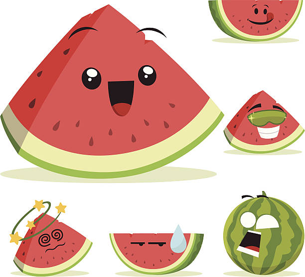 wassermelonen comic ein - cartoon watermelon stock-grafiken, -clipart, -cartoons und -symbole
