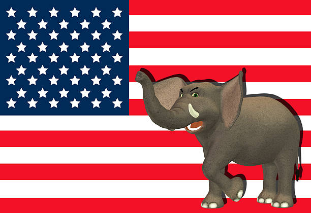 Illustration of an angry elephant and the USA flag stock photo