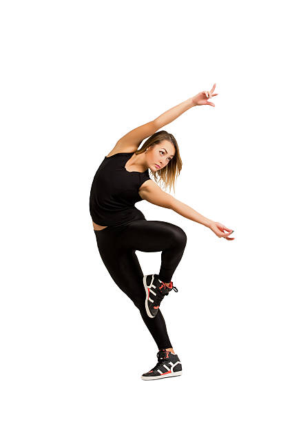 danseur de jeune femme sautant isolé sur blanc - jazz ballet photos et images de collection