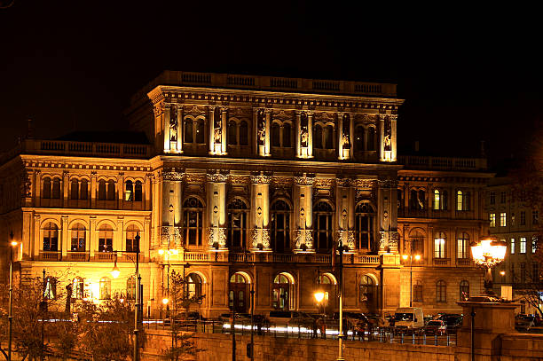 Budapest, Hungary - 4 December, 2014: The beautiful building of the Hungarian Academy of Sciences at night