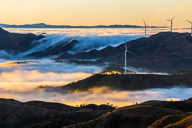 Wind Power in the sea of clouds,Guilin,China