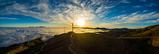 Wind Power in the sea of clouds,Guilin,China stock photo