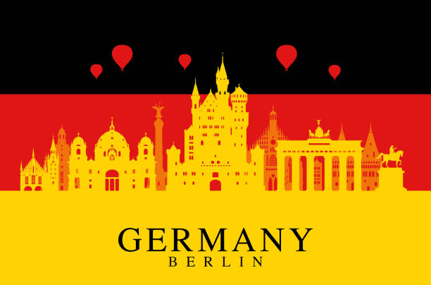 stockillustraties, clipart, cartoons en iconen met germany flag, berlin travel landmark. - semperoper dresden