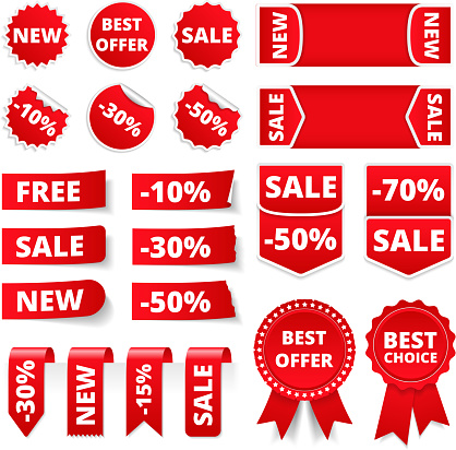 Red sale banners, labels, stickers, tags, vector eps10 illustration