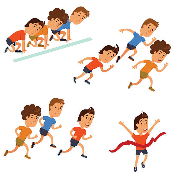 illustrations, cliparts, dessins animés et icônes de personnage de dessin animé de course - finish line running aspirations cartoon