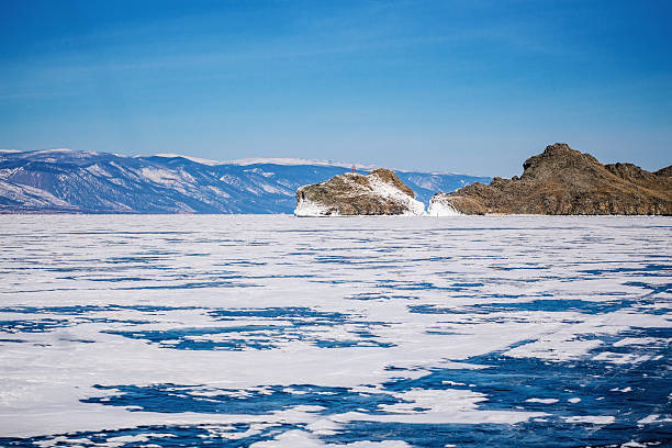 Frozen Baikal lake,Russia stock photo