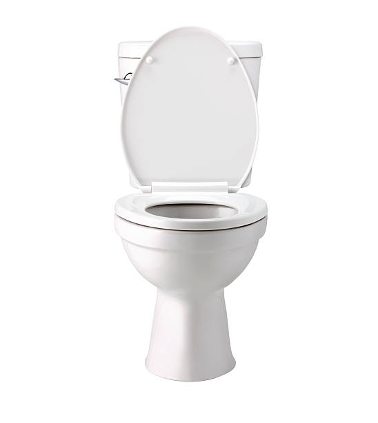 blanc cuvette des toilettes dans la salle de bains, isolé avec chemin de clip - toilettes photos et images de collection