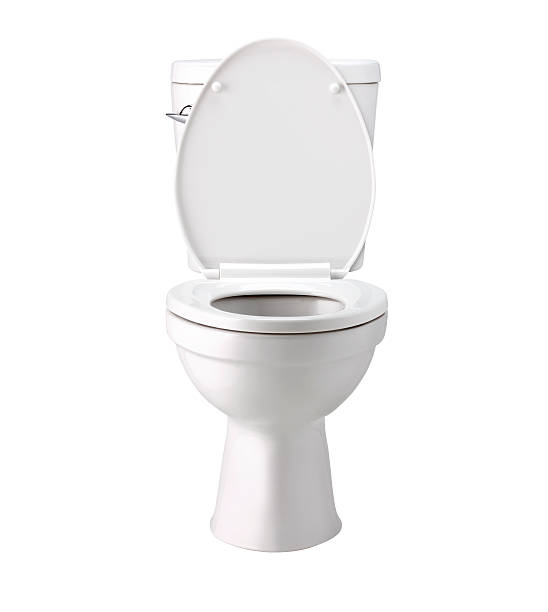 White toilet bowl in bathroom, isolated with clip path White toilet bowl in bathroom, isolated on white, photo image with clip path Toilet stock pictures, royalty-free photos & images