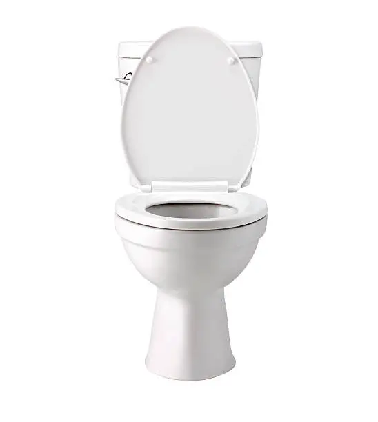 Photo of White toilet bowl in bathroom, isolated with clip path
