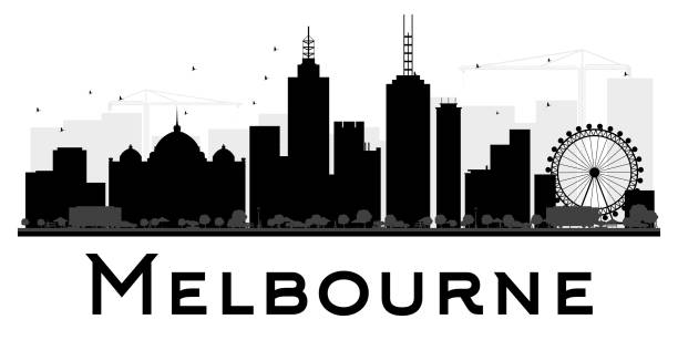 melbourne city skyline black and white silhouette. - 墨爾本 澳洲 插圖 幅插畫檔、美工圖案、卡通及圖標