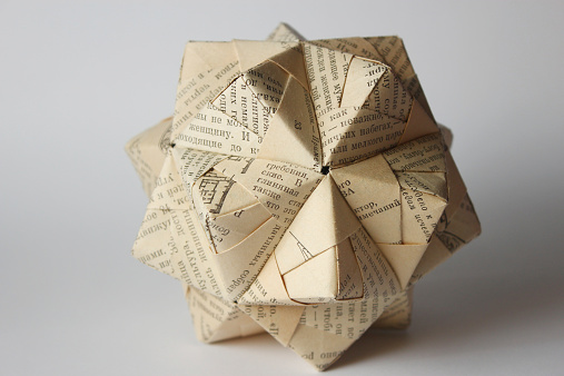 Modular origami ball made from old russian book