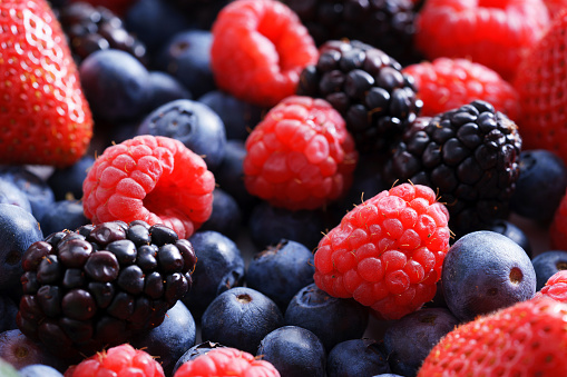 strawberries, blueberries, raspberries and black berries. fresh berries on white background