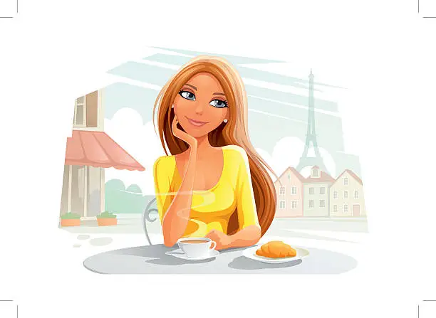 Vector illustration of The Woman in Cafe