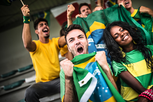 Brazilian sports fans at a stadium.