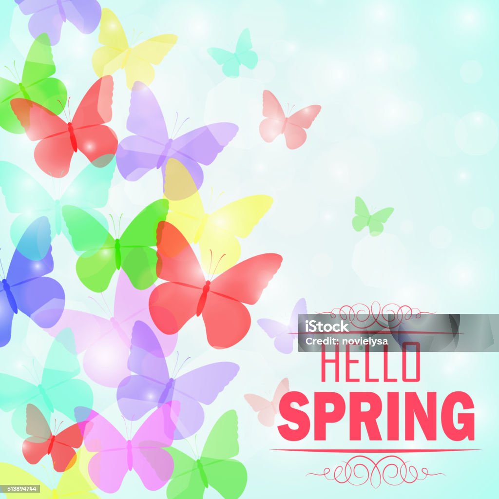 Colorful butterflies Background with text Hello Spring vector illustration of Colorful butterflies Background with text Hello Spring Agricultural Field stock vector