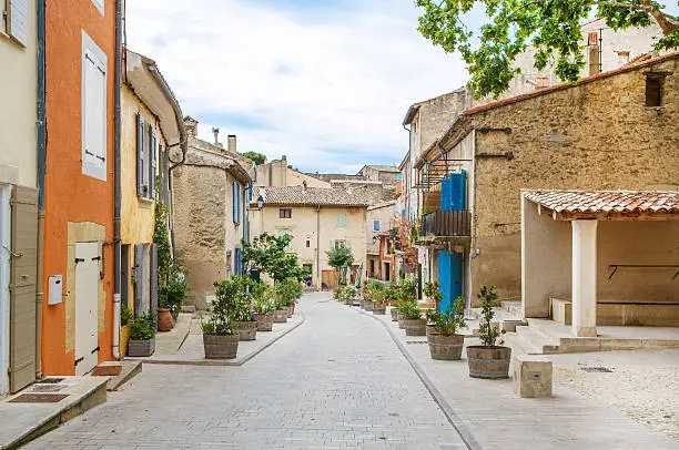 Provencal street with typical houses in southern France, Provence