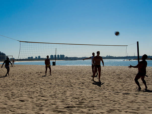 beach volley - men swimming trunks beach racing briefs foto e immagini stock