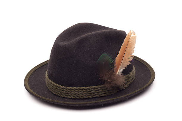 sombrero de caza marrón con almohadas de pluma - sombrero homburg fotografías e imágenes de stock