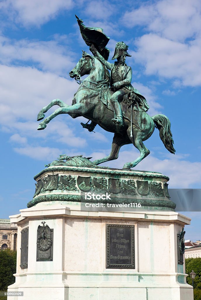 Statue Of Archduke Charles In Vienna, Austria Statue of Archduke Charles in Vienna, Austria on a sunny day.  The statue was completed by 1860. Heldenplatz Stock Photo